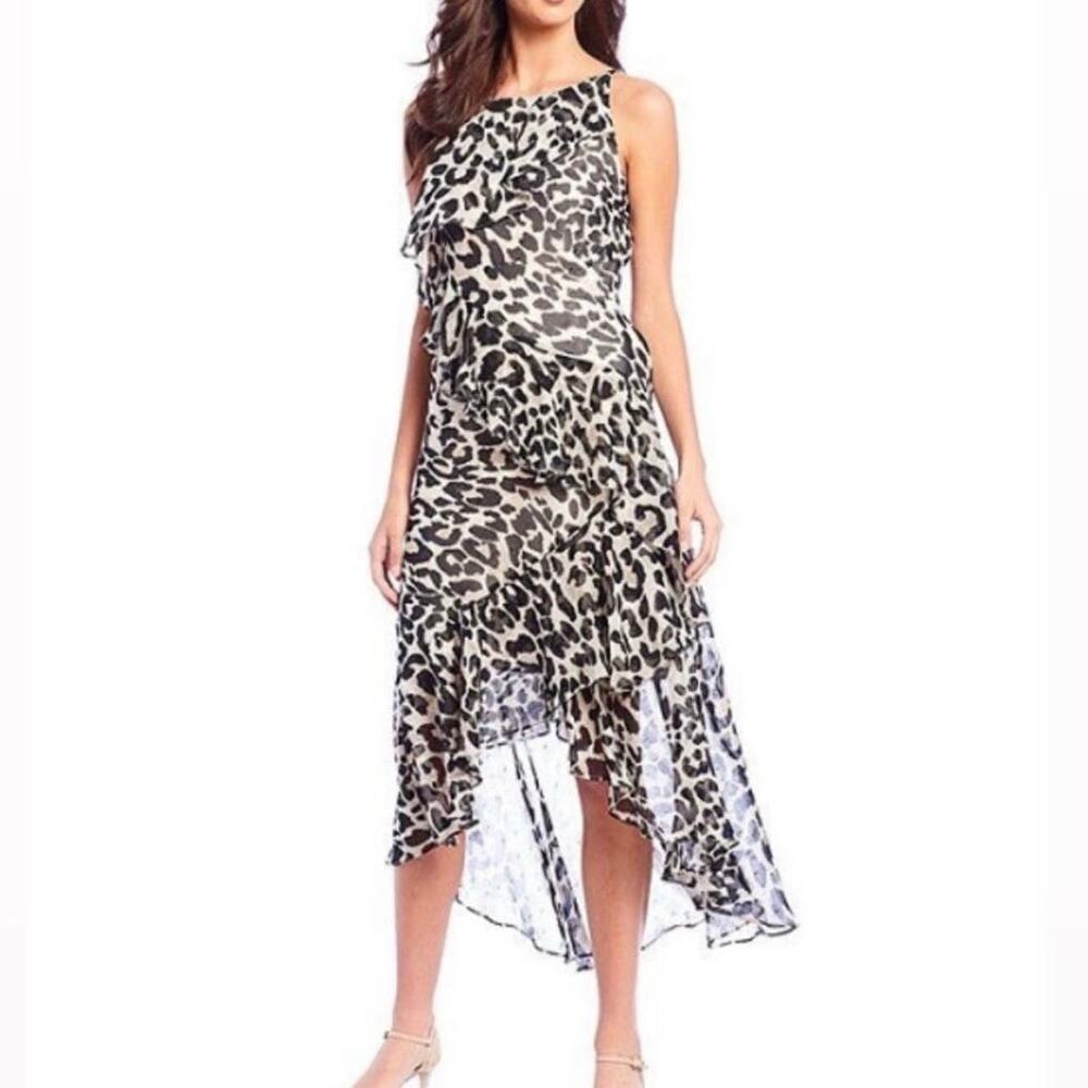 Eliza J Animal Print Sundress Flowy Midi Maxi Dress Ruffles Size Medium Size 6